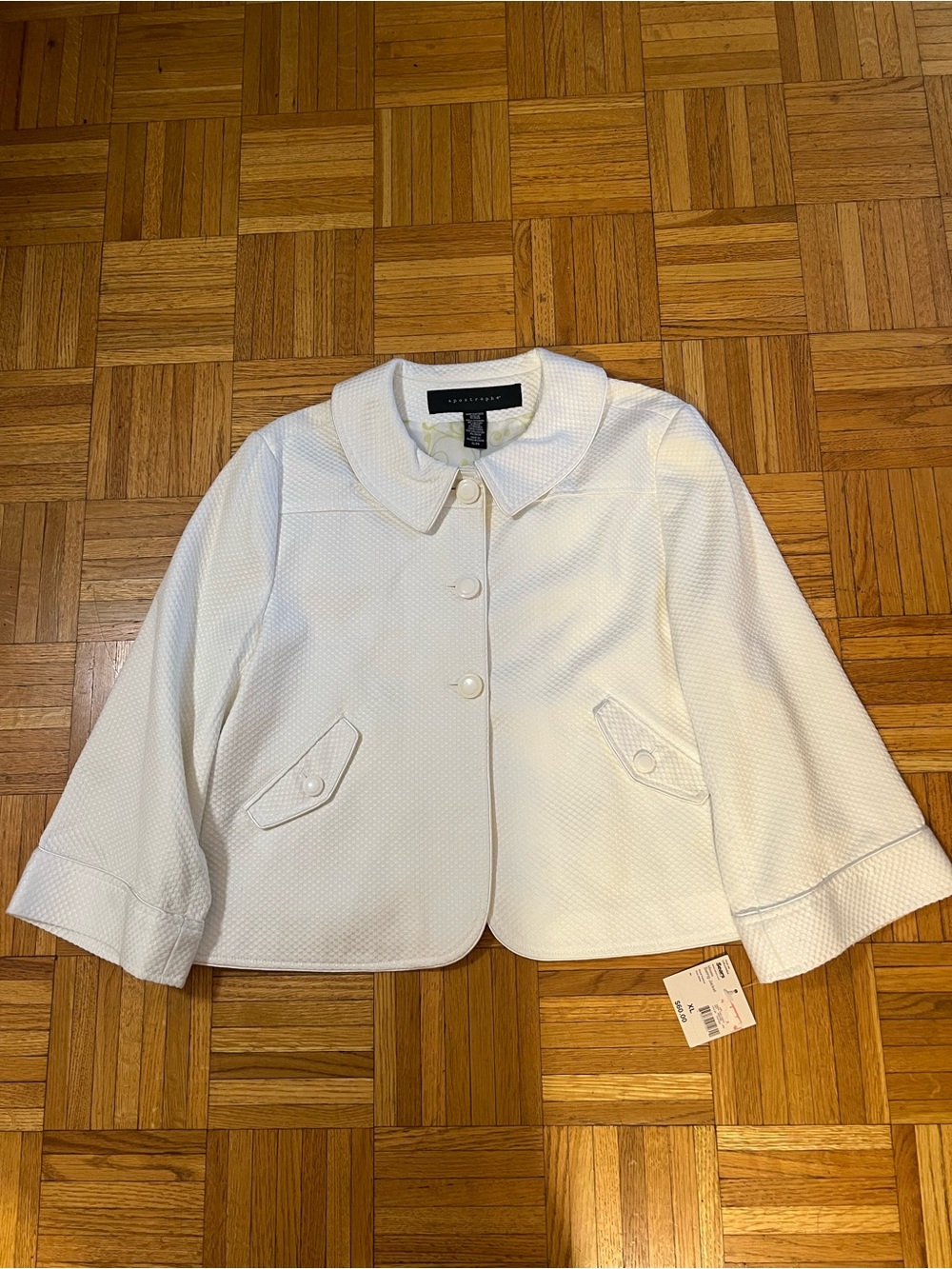 Apostrophe Cream Textured Cropped Blazer with Peter Pan Collar NWT size small